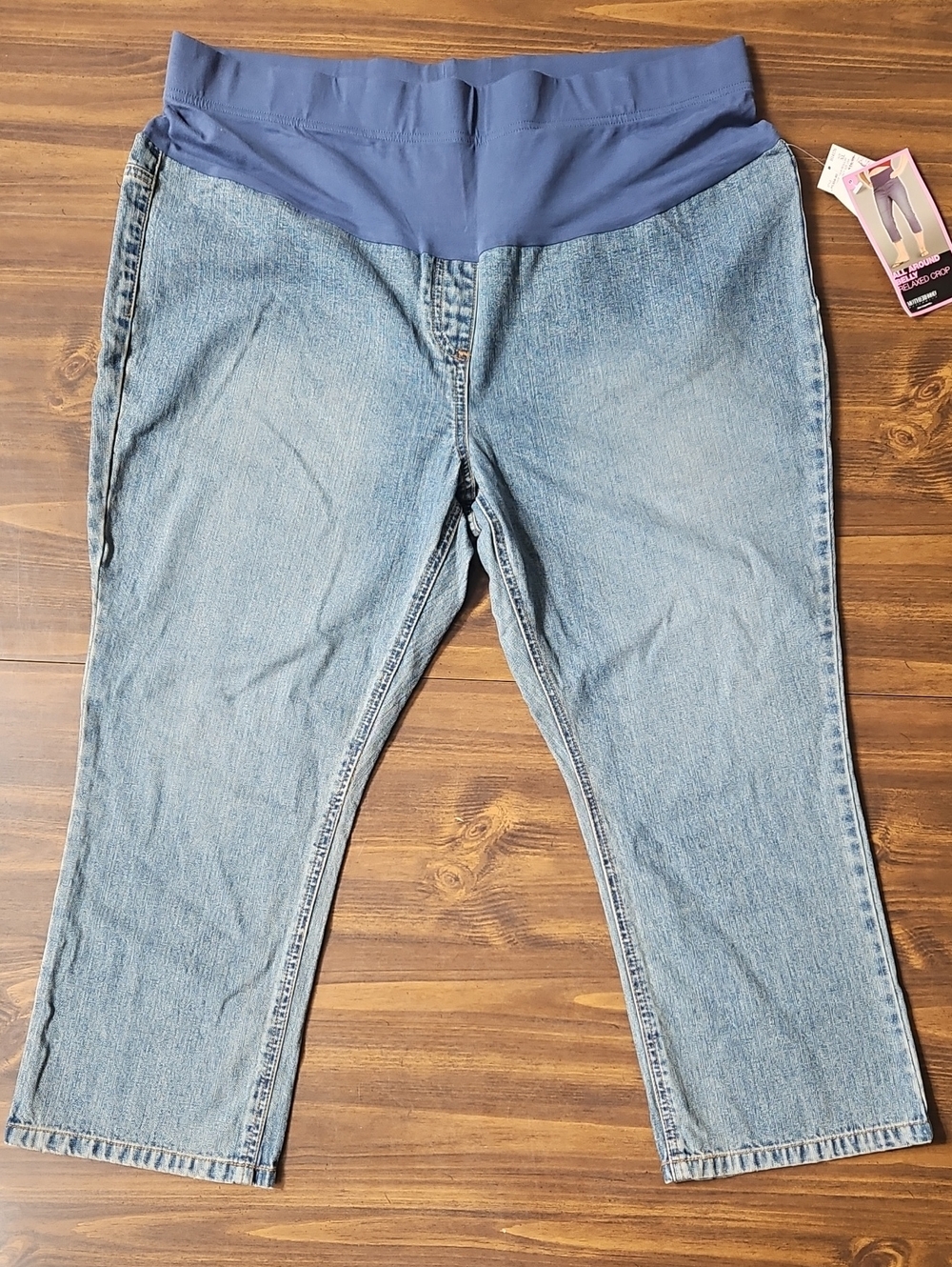 Motherhood Maternity Light Blue Denim Ankle Jeans with Navy Stretch Waistband